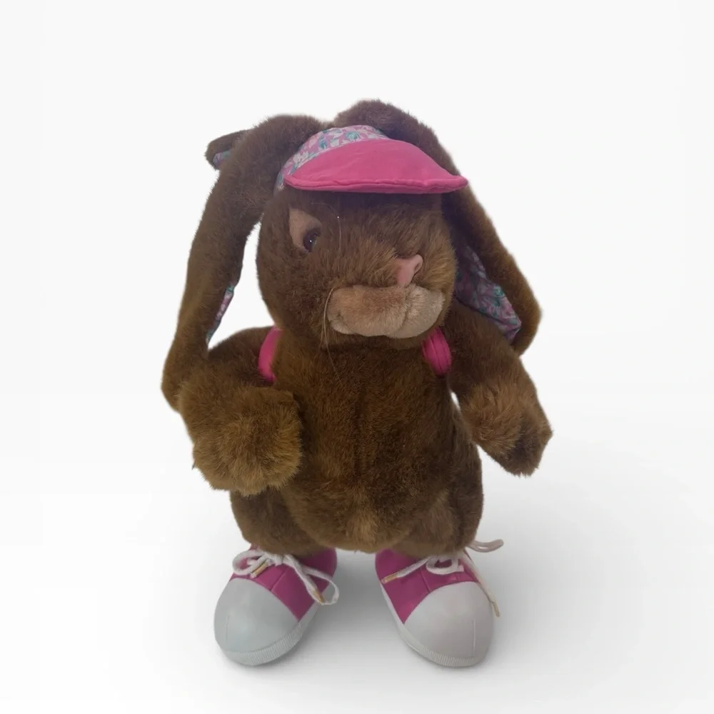 Vintage 1993 Plush Creations Brown Mama Bunny/Baby Backpack & Visor
